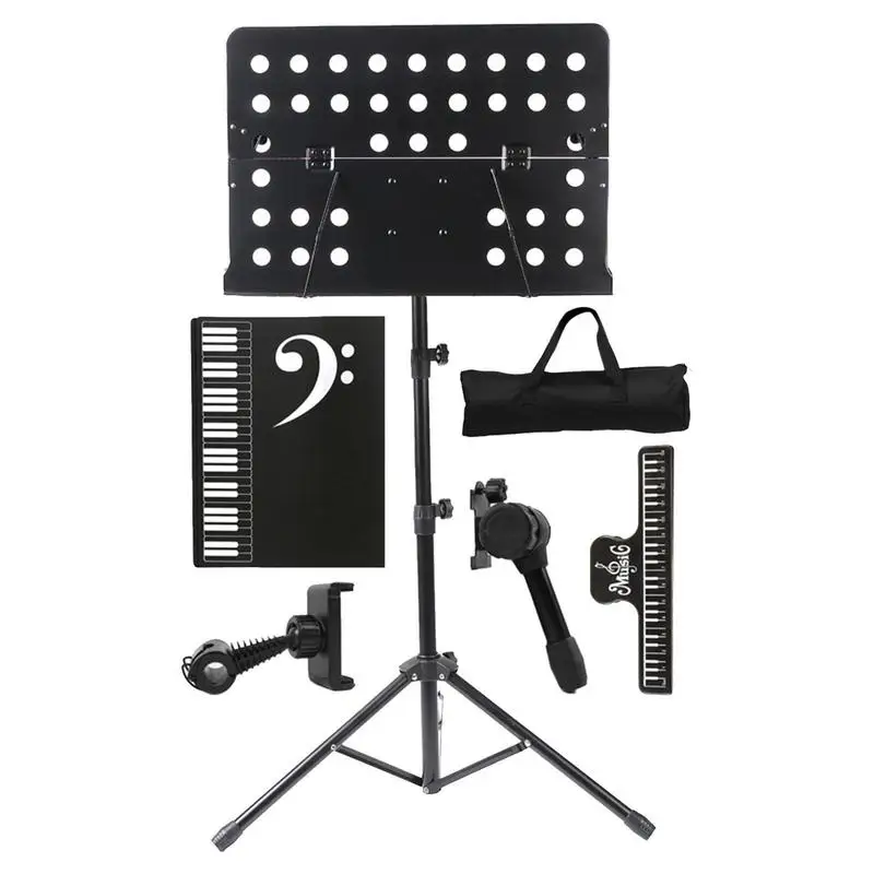 Foldable Music Stand Professional Metal Music Stand Shelf Set With Music Sheet Clip 35-55 Inch Adjustable Tall Stand With Bag