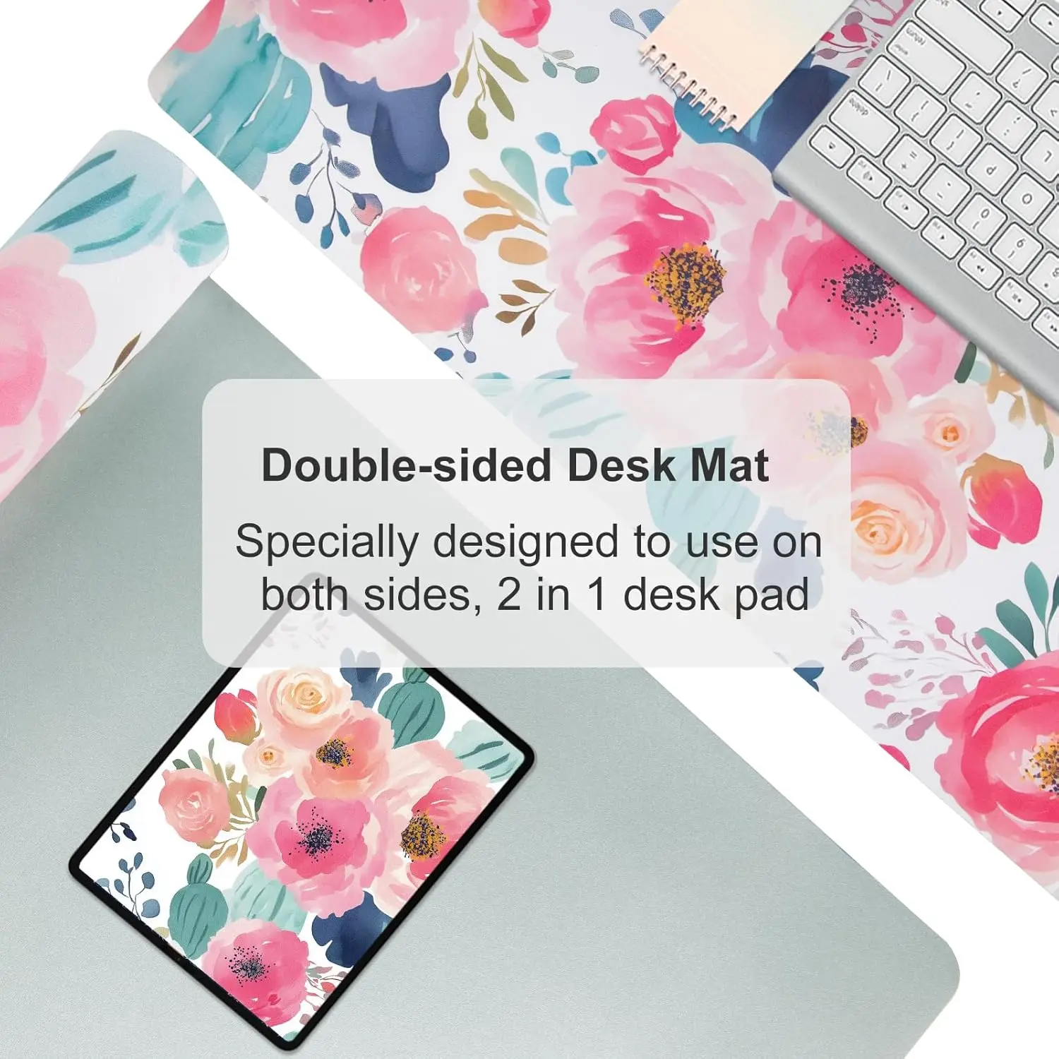 Large Mouse Pad Pink Floral Desk Mat for Women, PU Leather Waterproof Computer Laptop Protector, 31.5"x15.7" view 5