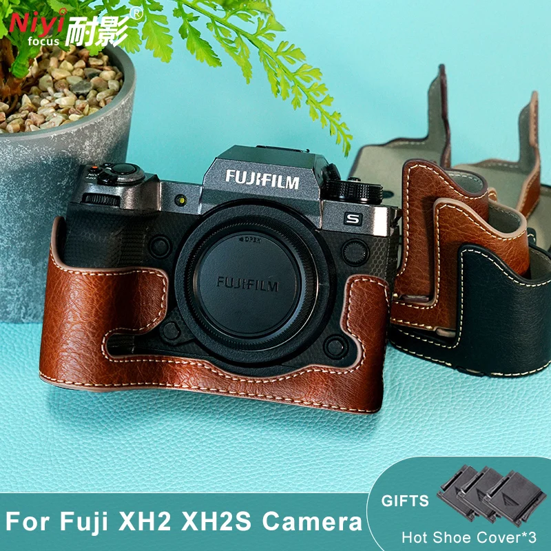 جديد بو الجلود كاميرا حافظة نصف الجسم غطاء ل Fujifilm XH2 XH2S فتح غطاء سفلي أسود براون القهوة الأخضر فوجي XH2 XH2S