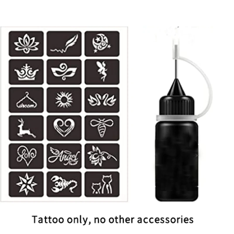 A69TTemporary Tattoos Kit, Gel Semi Permanent Tattoo Freehand Gel / Ink (Organic Jagua Fruit Based) DIY Tattoos 6 PCS