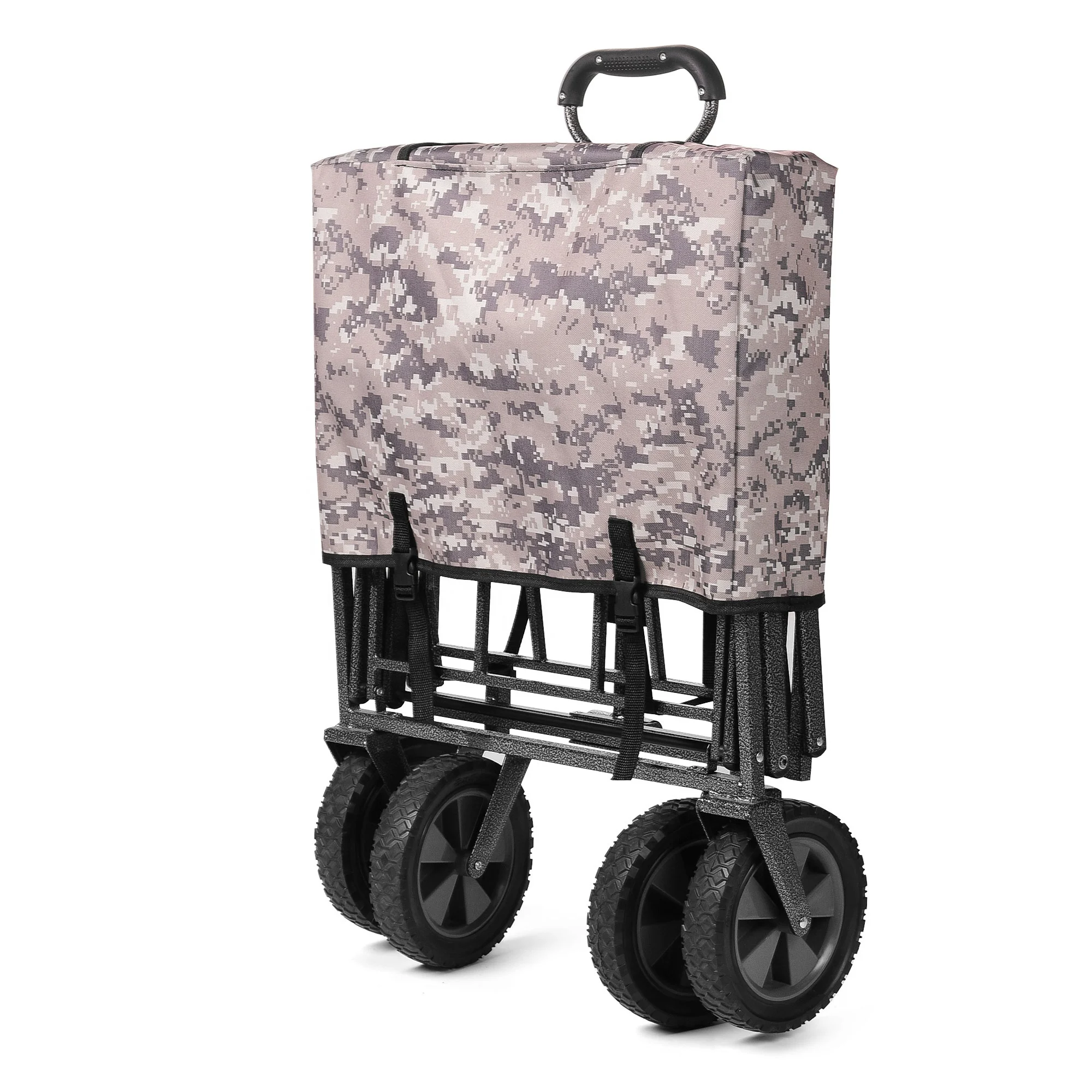 Collapsible Folding Wagon With 8 Inches Wheels Telescoping Handle For Outdoor Garden And Beach Use