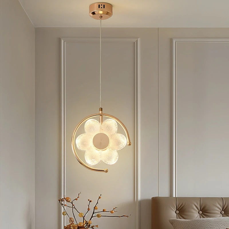 Nordic Cream-style LED Pendant Lights Acrylic Flower Chandelier Bedroom Bedside Lamp Dining Room Atmosphere Illumination Fixture