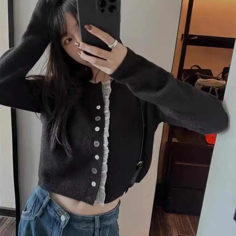 Tea Color Short Coat Woman clothes winter 2025 Loose Thick cozy tops women clothes Knitwear Cardigan Sweater Coat korean popular