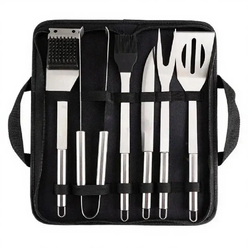 Barbecue Grill Tool Set with Stainless Steel Fork Spatula Clip, Oxford Cloth Storage Bag for Outdoor Cooking