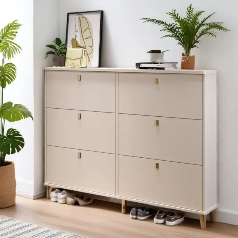 Solid wood tipping bucket shoe cabinet household entrance entrance simple storage against the wall modern corridor narrow