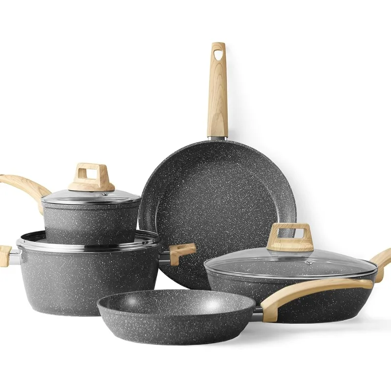 

Pots and Pans Set Non stick, Ceramic Cookware Set Nonstick Kitchen Cooking Set w/Frying Pan Saucepan Saute Pan Casserole,