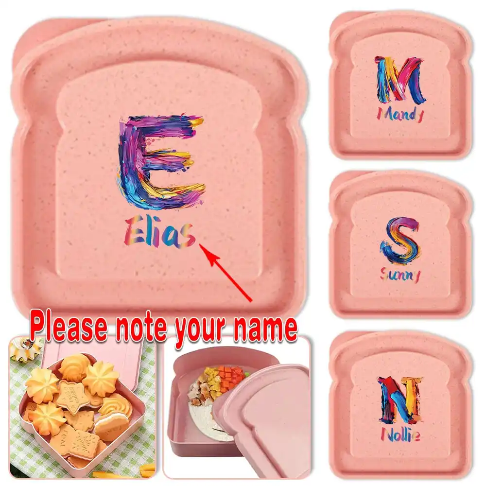 

Customized Name Toast Shaped Lunch Box with Lid Outdoor Picnic Bread Bento Case Travel Sandwich Container Personalized Christmas