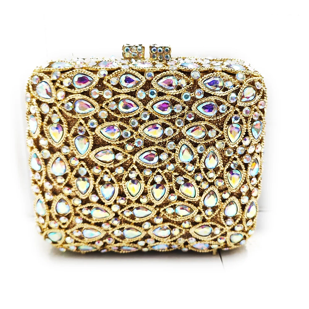 Large Stone Square Evening Bag For Luxury Crystal Hard Metal Clutch Purses Diamond Women Rhinestone Handbags Dinner Party Clutch