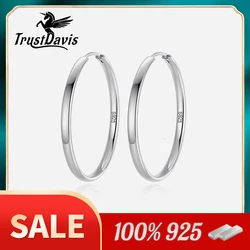 TrusDavis Real 925 Sterling Silver Fashion Big Hoop Huggie Earrings For Women Office Lady Dancing Party Fine Jewelry Gift DA1412