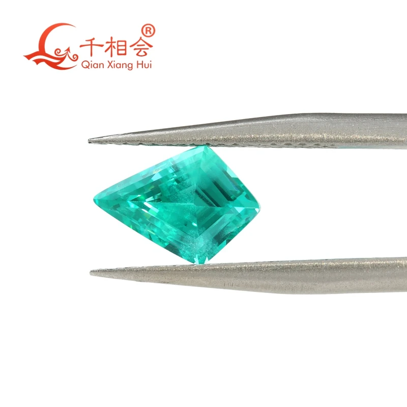 

kite shape lab grown paraiba color diamond cut Yttrium Aluminum Garnet Cultivated Tsavorite with inclusions YAG gem stone