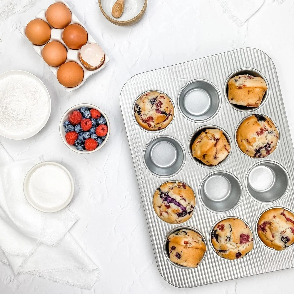 Bakeware Aluminized Steel 6 Pieces Set, Cookie Sheet, Half Sheet, Loaf Pan, Rectangular Pan, Square Cake Pan, 12 Cup Muffin Pan