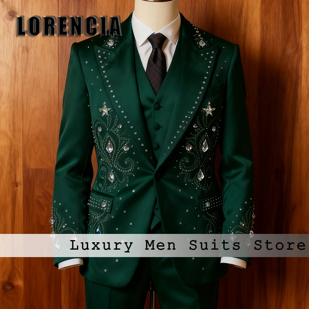 

Luxury Jewelry Suits for Men 3 Pieces Single Breasted Tuxedos Wedding Party Outfit Customized Blazer Pants traje hombre moderno