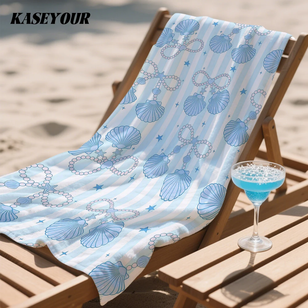 Seashell & Pearl Bow Oversized Microfiber Beach Towel Sand Proof Quick Dry, Absorbent for Swimming Pool Travel Camping