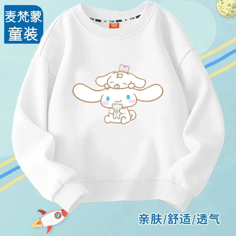 Anime Sanrio Hello Kitty Cinnamoroll My Melody Kids Hooded Sweatshirt Cartoon Print Casual Long-Sleeved Sweater Children Gifts