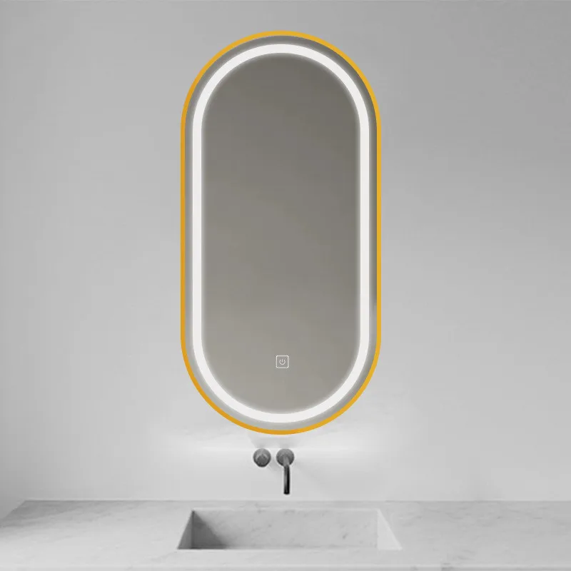

Настенное домашнее декоративное модное дизайнерское зеркало для ванной комнаты, декоративное зеркало со светодиодной подсветкой и круглым углом