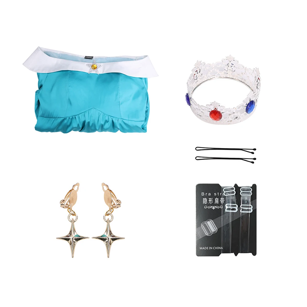 

Rosalina Cosplay Cartoon Princess Gown Costume Adult Women Dress Headband Earrings Outfits Halloween Fantasy Carnival Party Suit