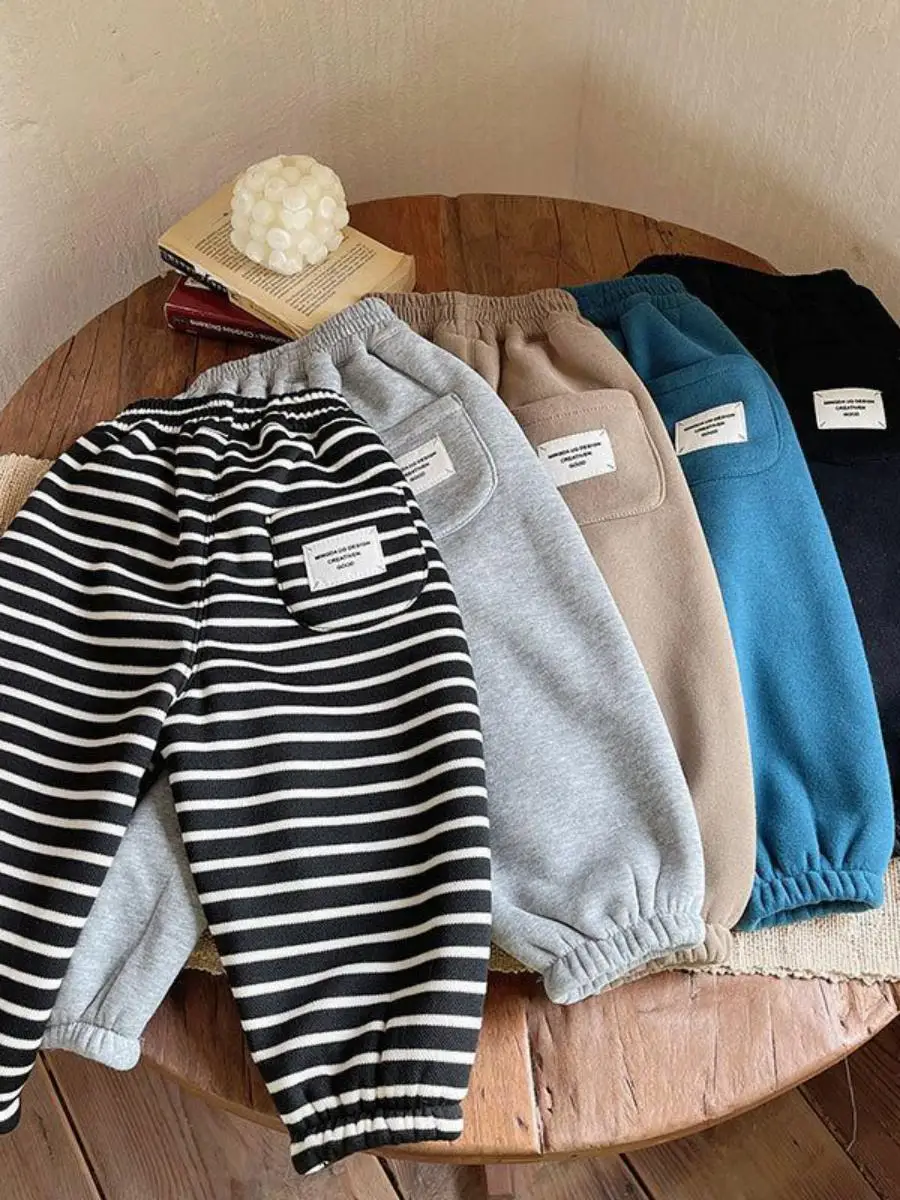 กางเกงขายาวเด็กแบบชิ้นเดียว แบรนด์ Thiened สำหรับฤดูหนาว สไตล์ลำลอง เหมาะสำหรับเด็กผู้ชายและเด็กผู้หญิง ดีไซน์ลายทางสไตล์เกาหลี ให้ความอบอุ่น ทรงหลวม ใส่สบาย