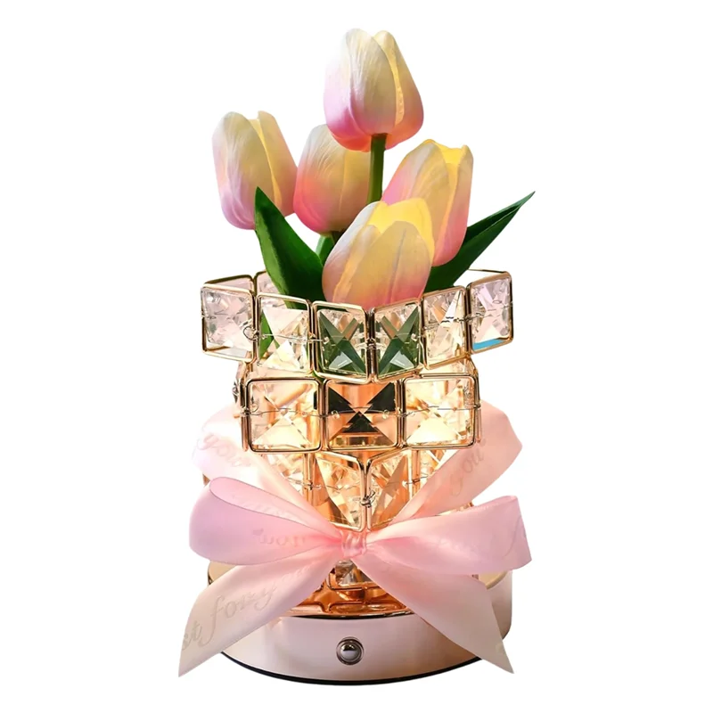 ABKO-Lámpara de flor de tulipán recargable inalámbrica, luz nocturna alimentada por batería regulable de 3 colores, lámpara de mesa pequeña controlada por tacto
