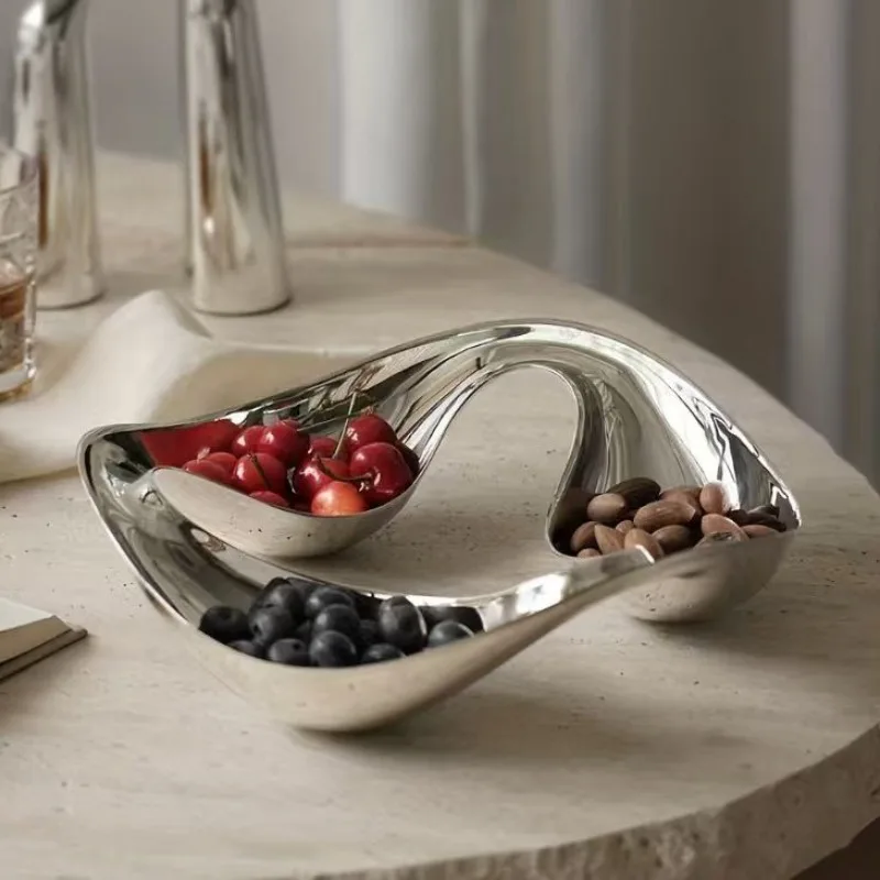 Nordic 304 Stainless Steel Divided Fruit Bowl Irregular Snack Nut Serving Tray Hotel Table Decor