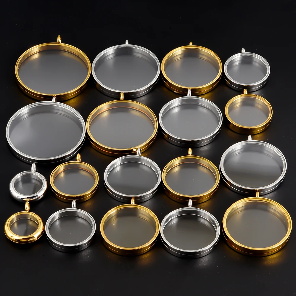 

10Pcs 10-40mm Round Cremation Ashes Medallion Pendant Jewelry Stainless Steel Glass Floating Coin Holder Locket Colgantes Making