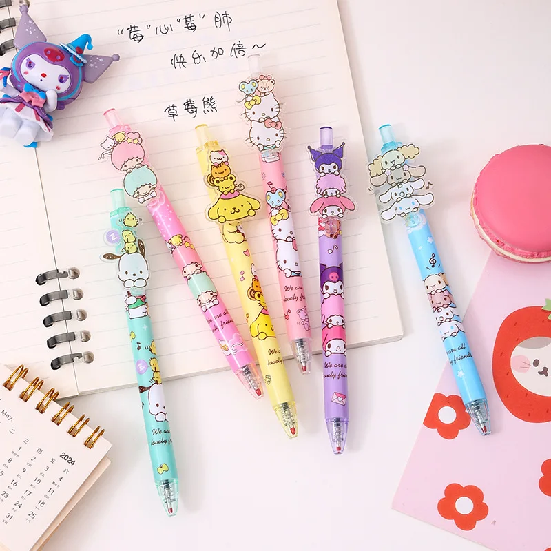 Imagem -03 - Sanrio Família Acrílico Gel Caneta Desenhos Animados Bonitos Remendo Neutro Menina Estudante Escritório Papelaria Material Escolar Atacado Novo