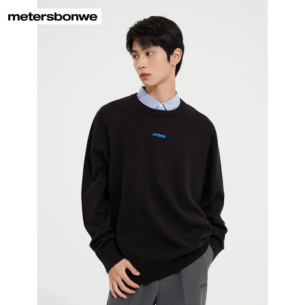 Metersbonwe-Men's  Simple Round Neck With Shirt Collar Sweater Jumper Fake Two Piece Style Print Pullover Business Casual Fall