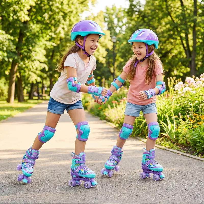 4 Sizes Adjustable Kids Roller Skates with Light-up Wheels and Safety Protection M Size-Purple