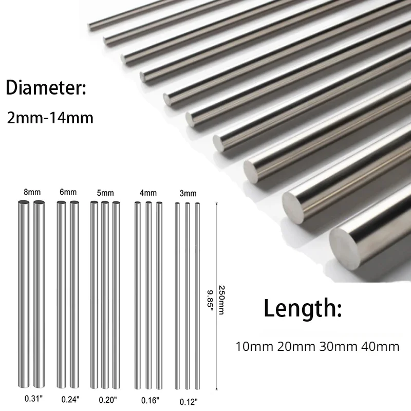 10/25Pc Stainles Steel Solid Round Rod tornio Bar Stock assortiti per strumento artigianale fai da te diametro 2mm 2.5mm 3mm 5mm 6mm 8mm 10 mm14mm