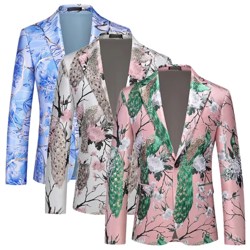 

Luxury Jacquard Suit Men's Clothing Slim Fit Single Button Jacket, Fashionable Singer Host Wedding, Dance, Party, Dress Blazers