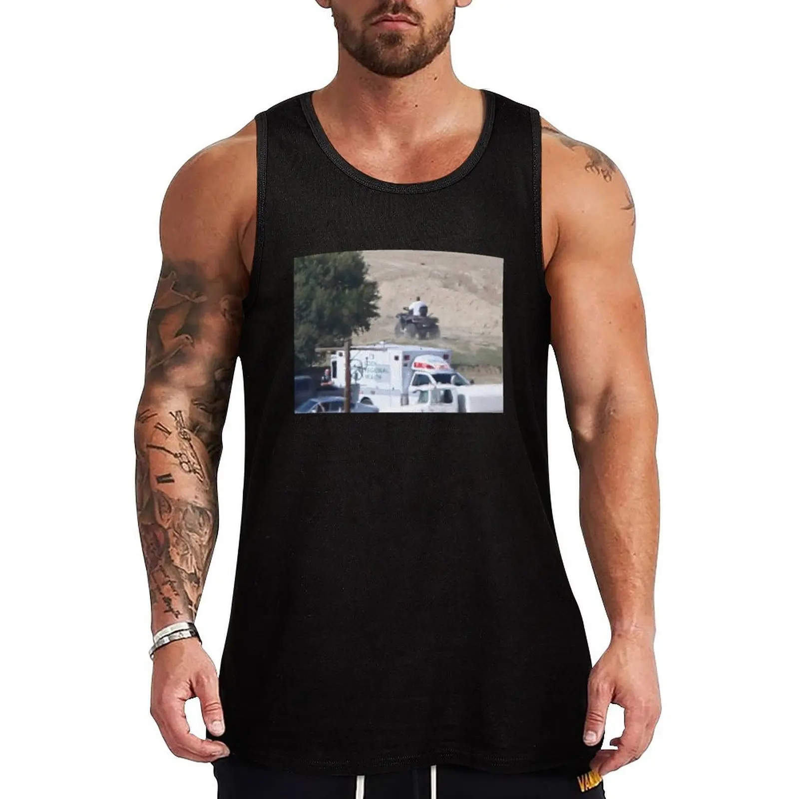 Kanye West riding away in an ATV Tank Top Lightweight Workout Tank Top Breathable Athletic Wear
