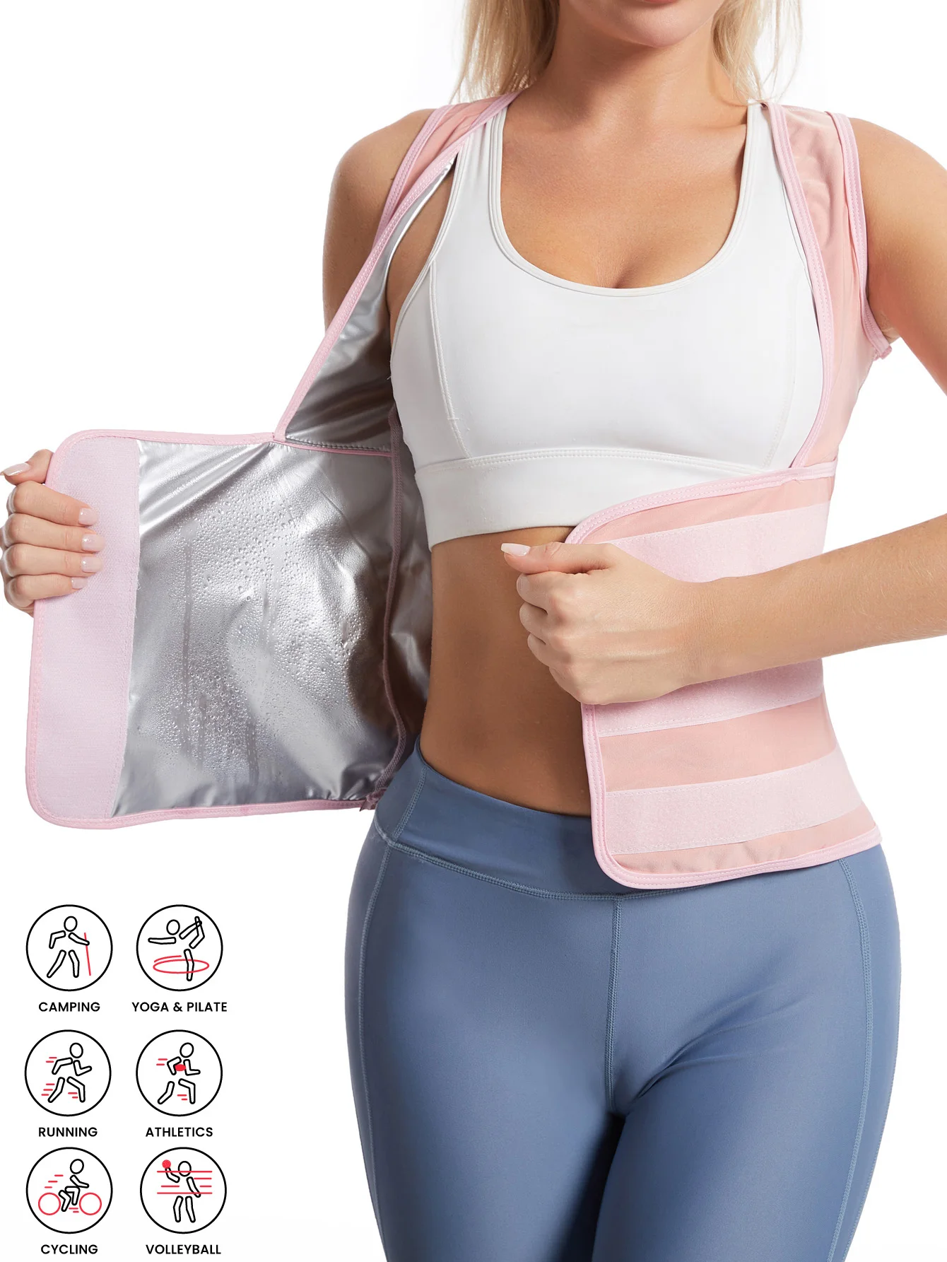 Women Sauna Sweat Vest Heat‑Lock Silver Coated Tank Top Sleeveless Workout Sauna Shirt Body Shaper Weight Loss Fitness Gym Sport