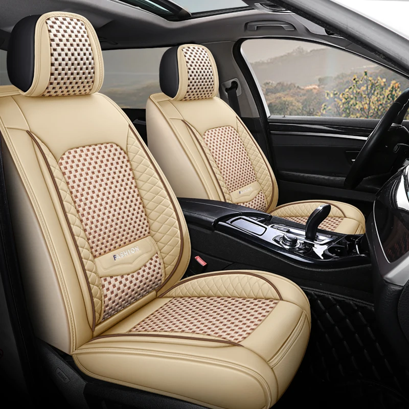 

Комплект из 2 универсальных чехлов для передних сидений, класса люкс, с фиксированной поясничной поддержкой, 3D полная обтяжка, дышащий ледяной шелк, всесезонные, для водительского/пассажирского сидений