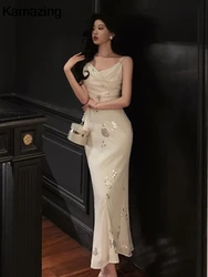 Moda stile britannico vestito a sirena coreano di lusso con paillettes abiti da sera da donna estate senza spalline abiti da sposa