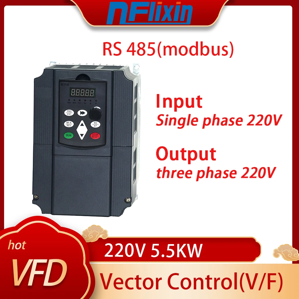 

High-Quality 220V VFD 5.5KW Variable Frequency Drive Converter 1phase 3phases Inverter Vector Motor Speed Controller