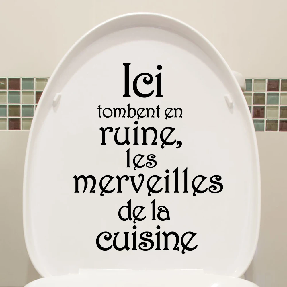 Wall Stickers Muraux WC Ici Tombent En Ruine Toilet Art Decal Bathroom Decor Vinyl Mural House Decoration Waterproof Poster