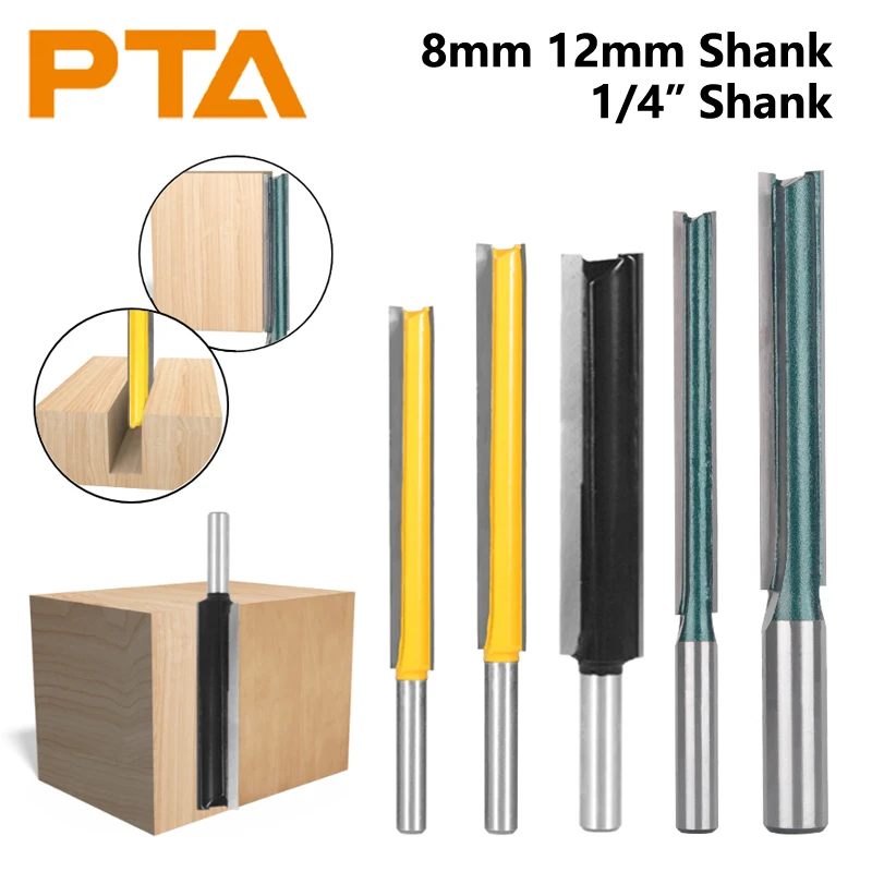 6.35MM 8MM 12MM Shank Long Blades Straight Router Bits Milling Cutters for Woodworking Cleaning Flush Trim Yellow Green Black