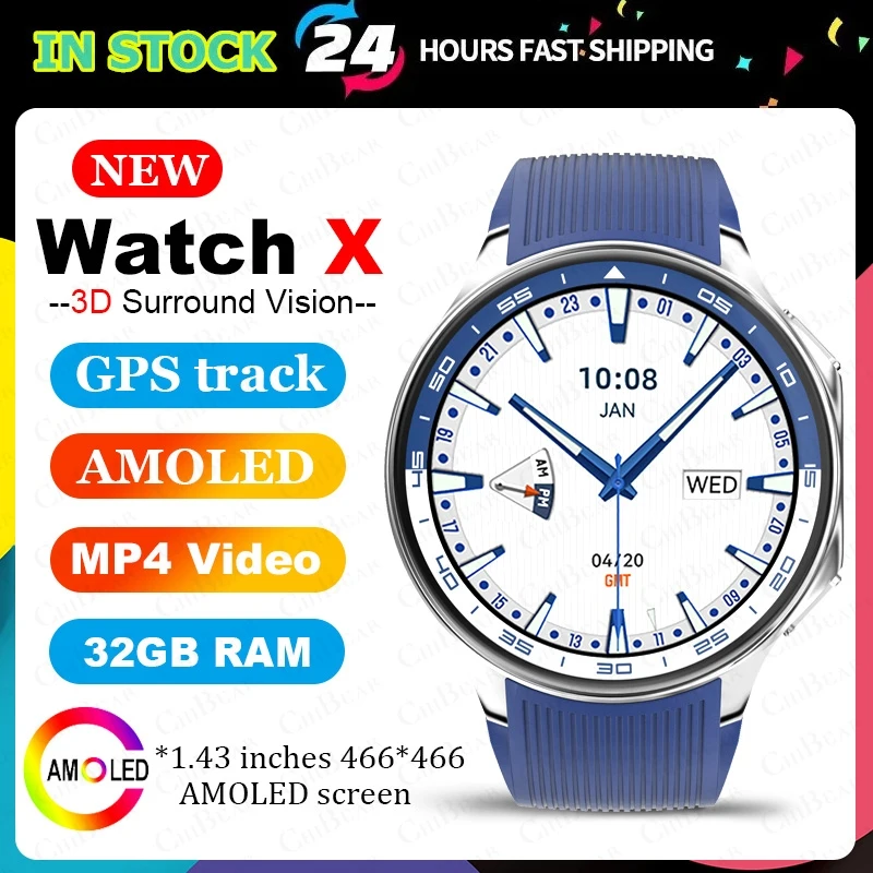 2024 New 1.43Inch AMOLED Screen 3D Surround Vision Smartwatch Men 32GB Memory Music Video Playback Bluetooth Calling Smart Watch