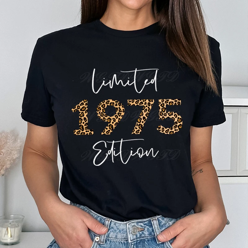 50th Birthday Gift Women Crew Neck Leopard 1970 To 1979 T-shirt Ladies 1975 Limited Edition Graphic T Shirts Summer Casual Tops