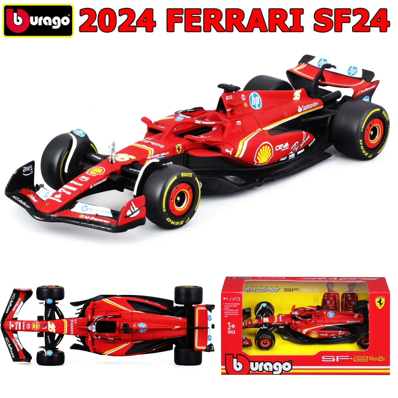 Bburago 1/43 2024 FERRARI SF24 F1 Racing Models Alloy Diecast Toy Rubber Tires HALO Cars Gift For Adults