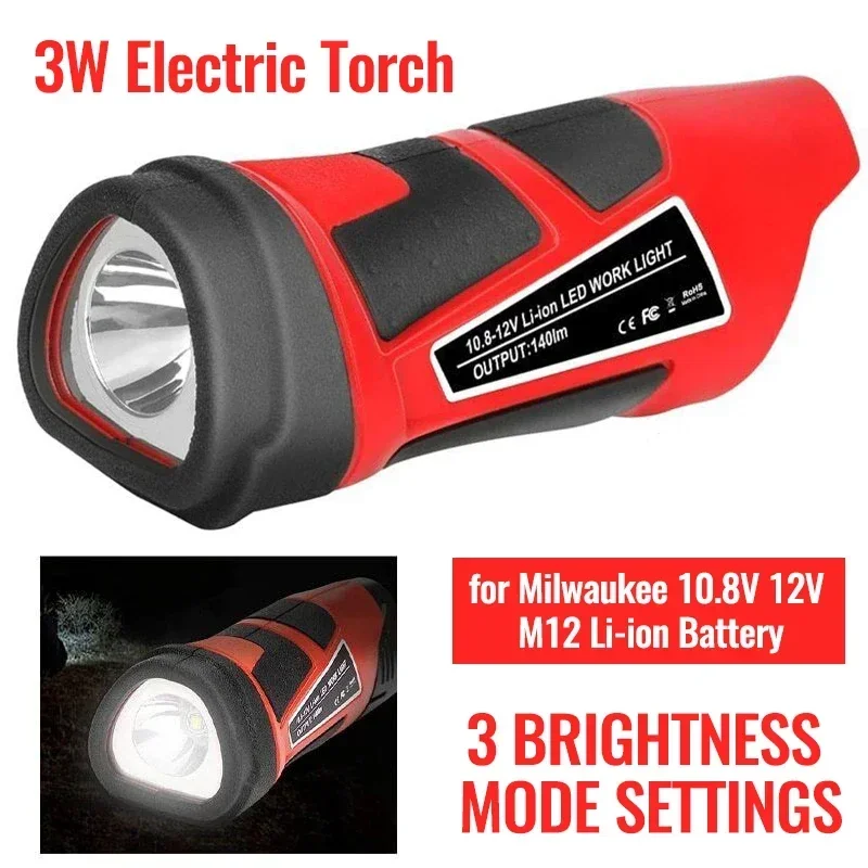 Flashlight Handheld LED Light Rechargeable Lamp Flash Light  For Milwaukee M12 10.8V 12V Li-ion Battery （Without Battery）