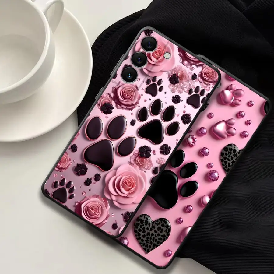 Pink Pet Paw Print Pattern Phone Cover Case for Samsung Galaxy A73 A51 A25 A16 A57 A15 A37 A06 A05 A23 A41 A36 A70 A50 A53 A12
