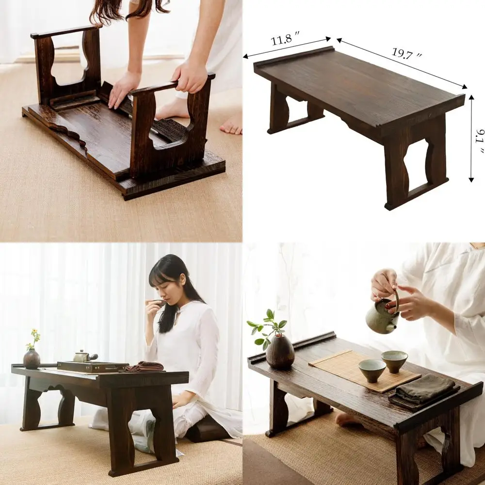 طاولة قهوة خشبية قابلة للطي على الطراز الياباني لمساحات المعيشة ومكتب السرير والتأمل واستخدام الكمبيوتر المحمول