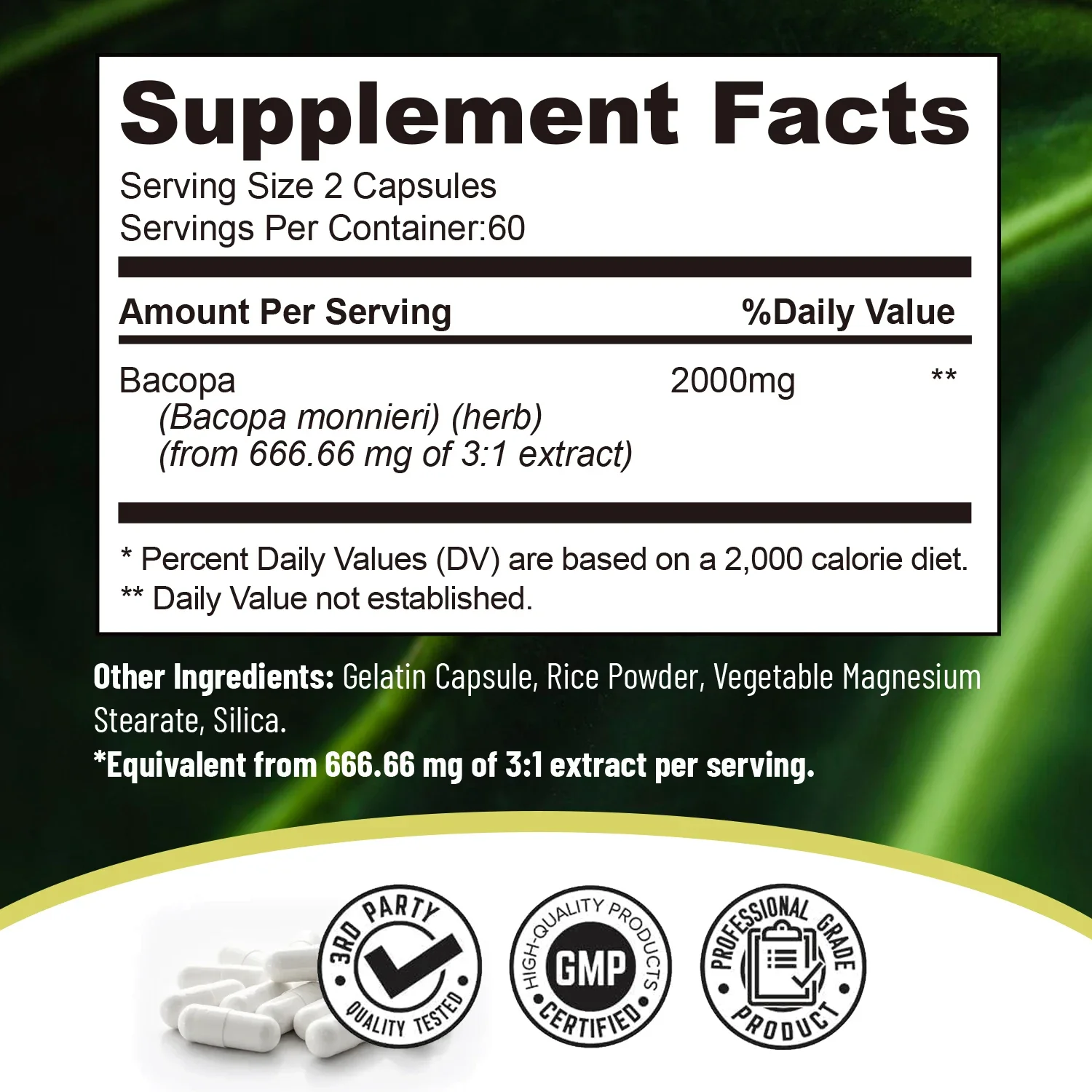 Bacopa Monnieri Extract - Helps Clear Thinking and Improves Memory, Delay Skin AgingSupplements