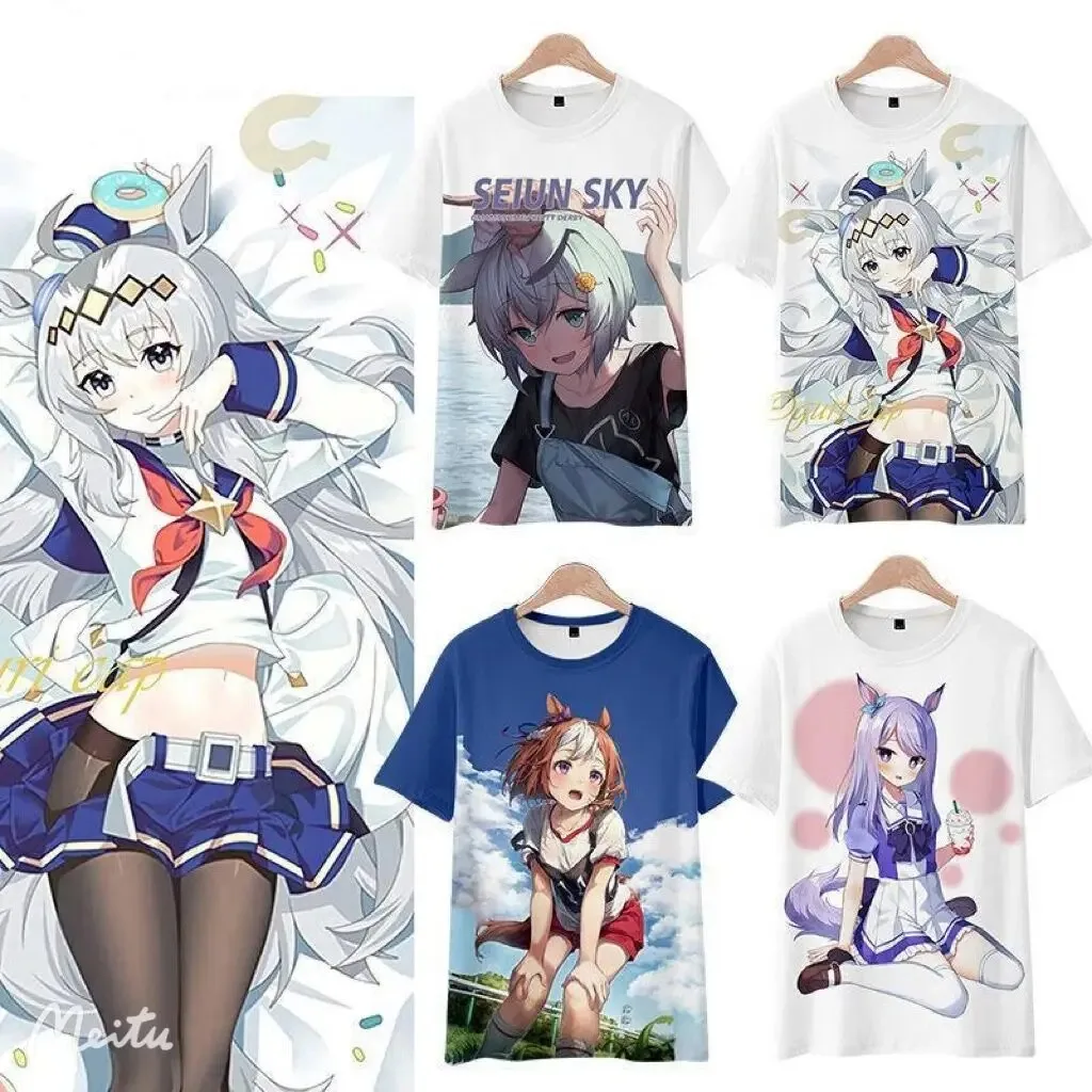 

2024 anime uma musume bonito derby 3d camiseta moda verão em torno do pescoço manga curta popular anime japonês streetwear plus