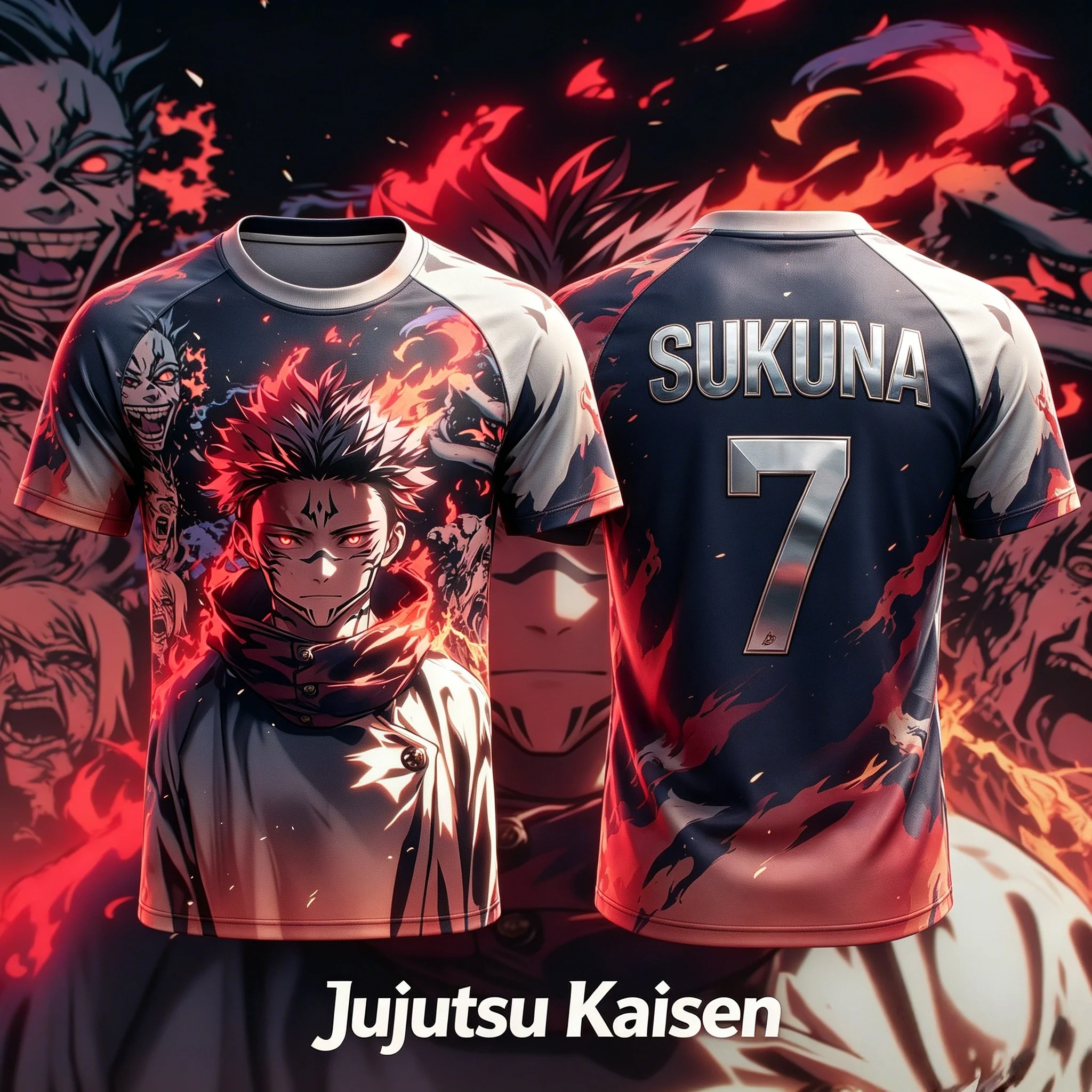 2026 Summer Jujutsu Kaisen Sukuna Flame 3D Print Sports Jersey Oversized Anime Fan Tee
