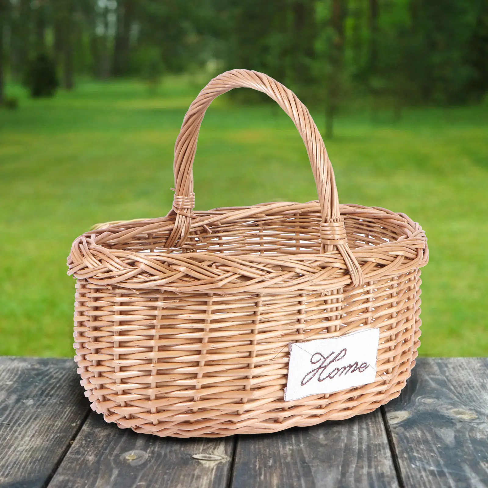 

1Pcs Willow Woven Picnic Basket Natural Brown Portable Outdoor Fruit Vegetable Storage Holder Multifunctional Home Garden Decor