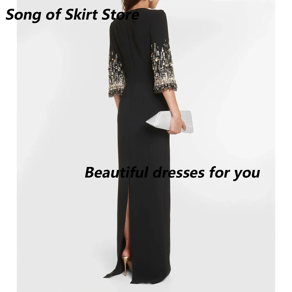 Customized Luxury O-Neck Women\'s Party Dress High-end Formal Stage Performance Evening Gown Half Sleeves Floor-Length Prom Dress