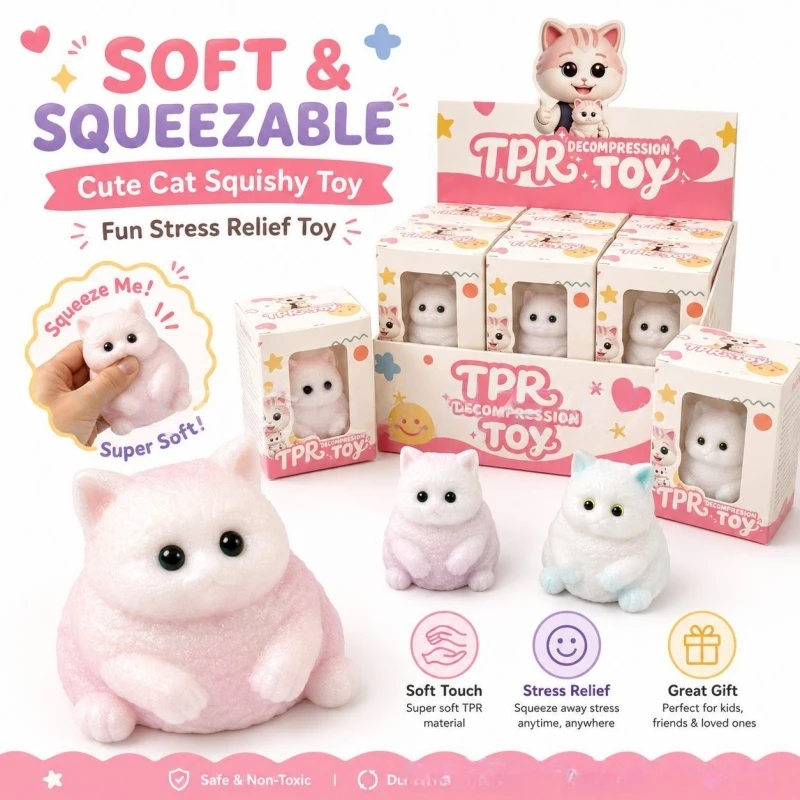 Cute Mini Kitten Squishy Toy, Fast Rebound TPR Stress Relief Vent Toy