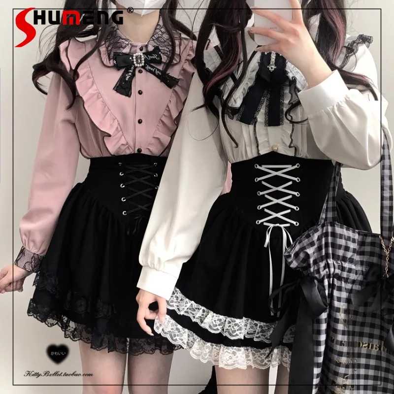 Japanese Style Blouse Summer New Lolita Mine Series Mass Production Lace Lapel Ruffled Single-breasted Shirt For Women's Clothes