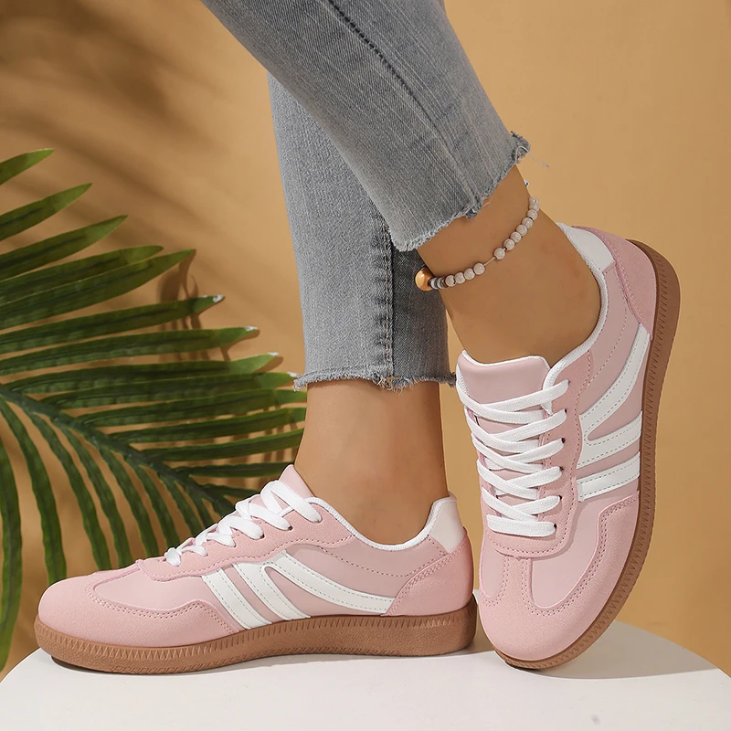 Pink White Mix Color Casual Flats Woman Korean Lace Up Platform Sneakers Women Plus Size 42 Low Heel Running Sports Shoes Female